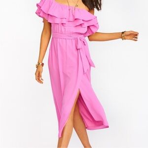 Show Me Your MuMu Rosie Pink Ruffle Midi Dress XS
